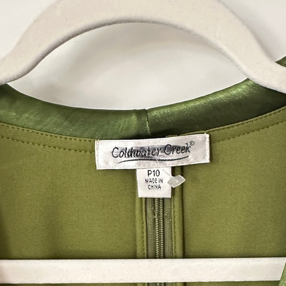 COLDWATER CREEK | Olive Satin Blouse with Sheer Sleeves - Picture 3 of 16